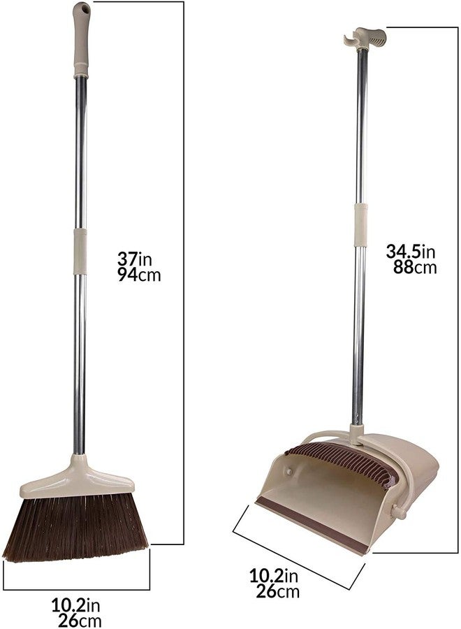 Maharsh Windproof Plastic Upright Broom and Dustpan Set with Long Handle, Stainless Steel, Beige for Home Office and Kitchne Floor Cleaning (Beige) - Image 5